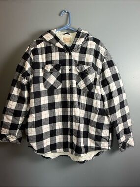 Boston Traders Jacket Womens XXL Black White Buffalo Plaid Flannel Check Fleece
